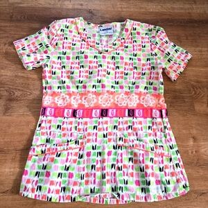 Landau Colorful Patterned Scrub Top